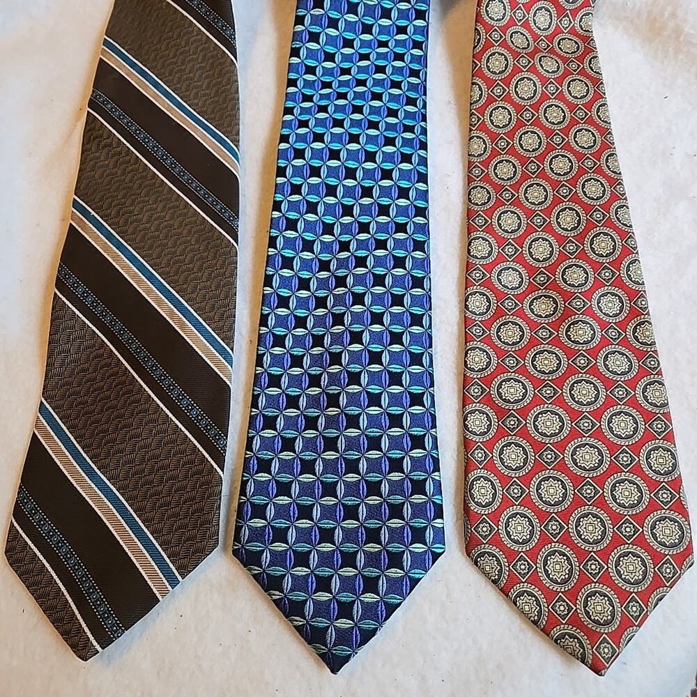 Lot of 3 Mens Neckties Blue, BrownStriped Classic Casual Business Various Brand
